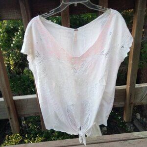 Free People eyelet linen blend top sz SP